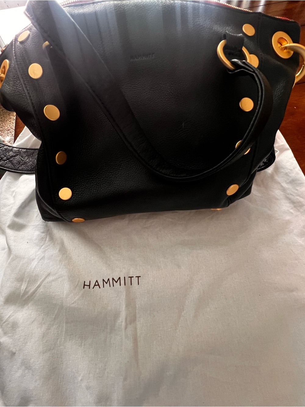 Hammitt Daniel Medium Black Leather Shoulder Bag with Gold Studs - Picture 3 of 8